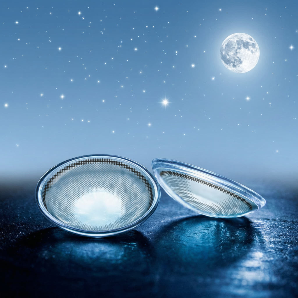 FLAAK Sky Blue colored contact lenses - individual lens close-up
