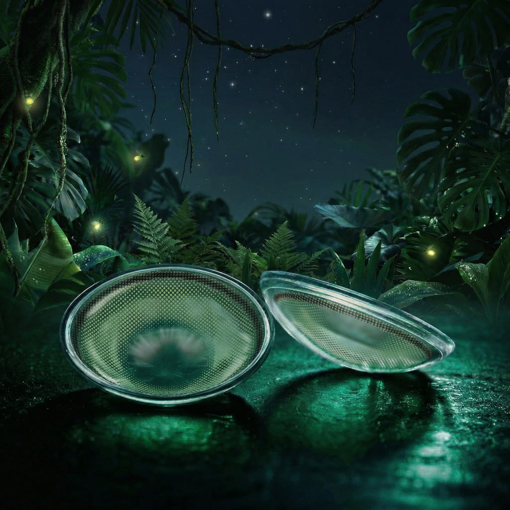 FLAAK Tropical green colored contact lenses - individual lens close-up
